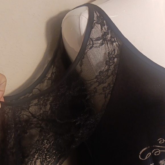 NWT. American Rebel Black Cold Shoulder Lace Sleeve Top - Picture 8 of 12